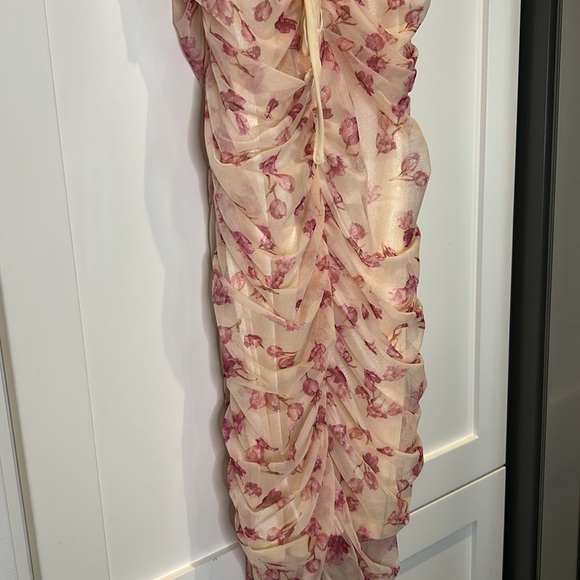 SBeteo Slip Lace Up Front Ruched Floral Mesh Mini Dress Women Size M - Picture 11 of 17